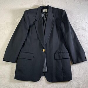 Vintage Pendleton Blazer Womens 10 Black Wool Long One Button Made USA Lined